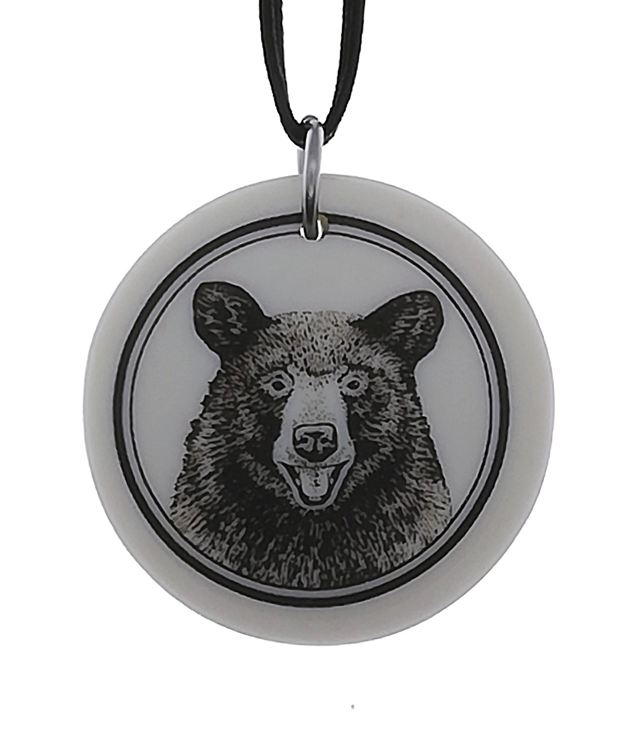 Black Bear Totem Round Handmade Porcelain Pendant