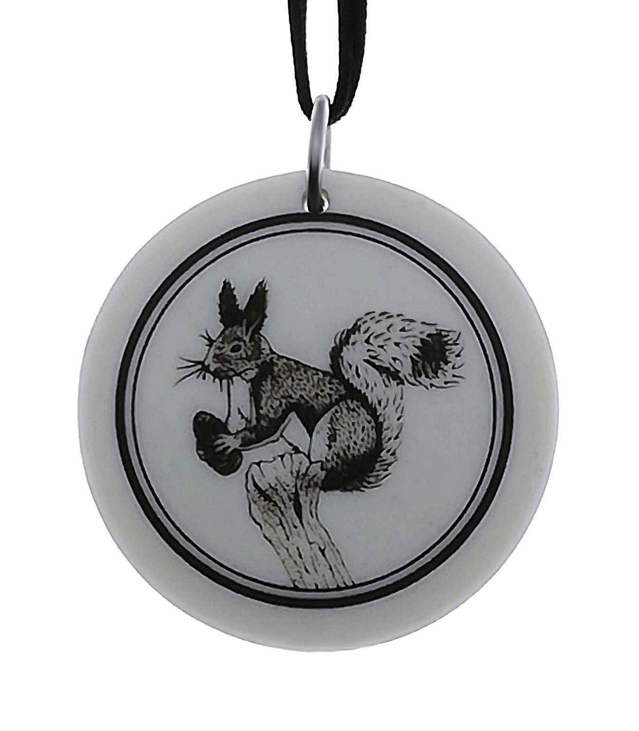 Abert&#39;s Squirrel Totem Round Handmade Porcelain Pendant
