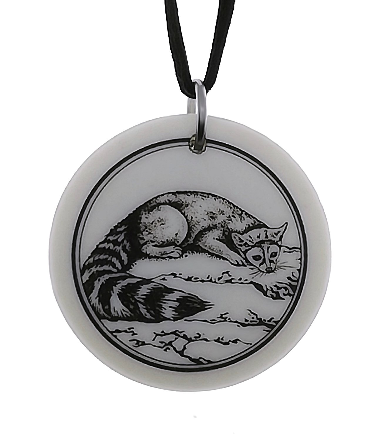 Ringtail Totem Round Handmade Porcelain Pendant