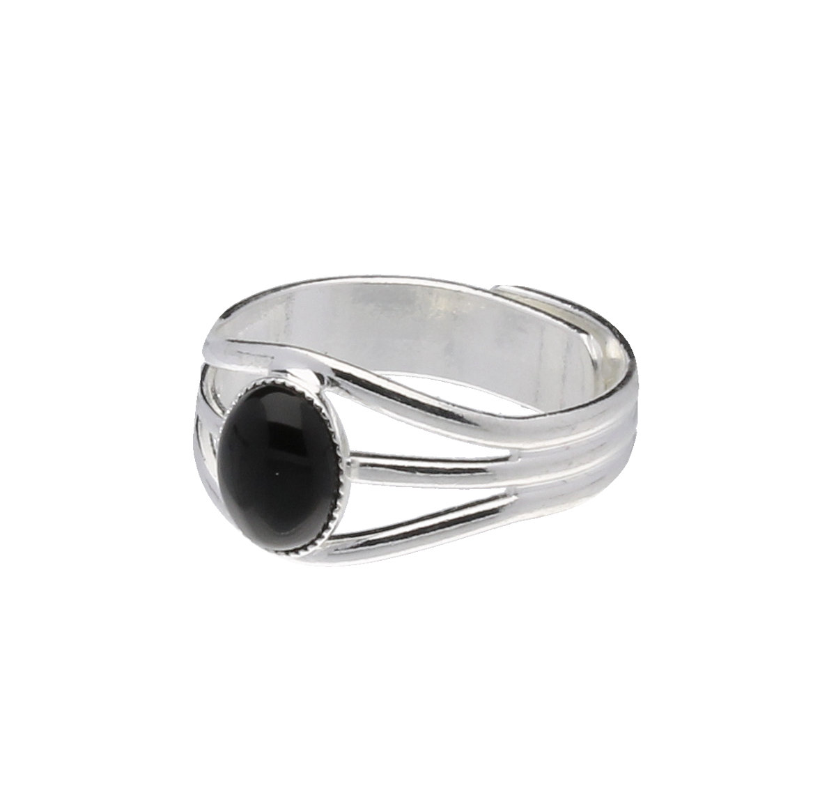 Celtic 3 Band Black Onyx Gemstone Pewter Ring