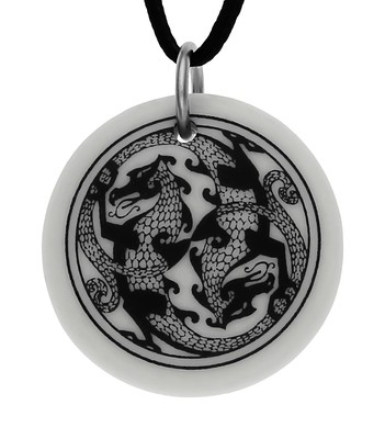 Celtic Dragon Round Handmade Porcelain Pendant