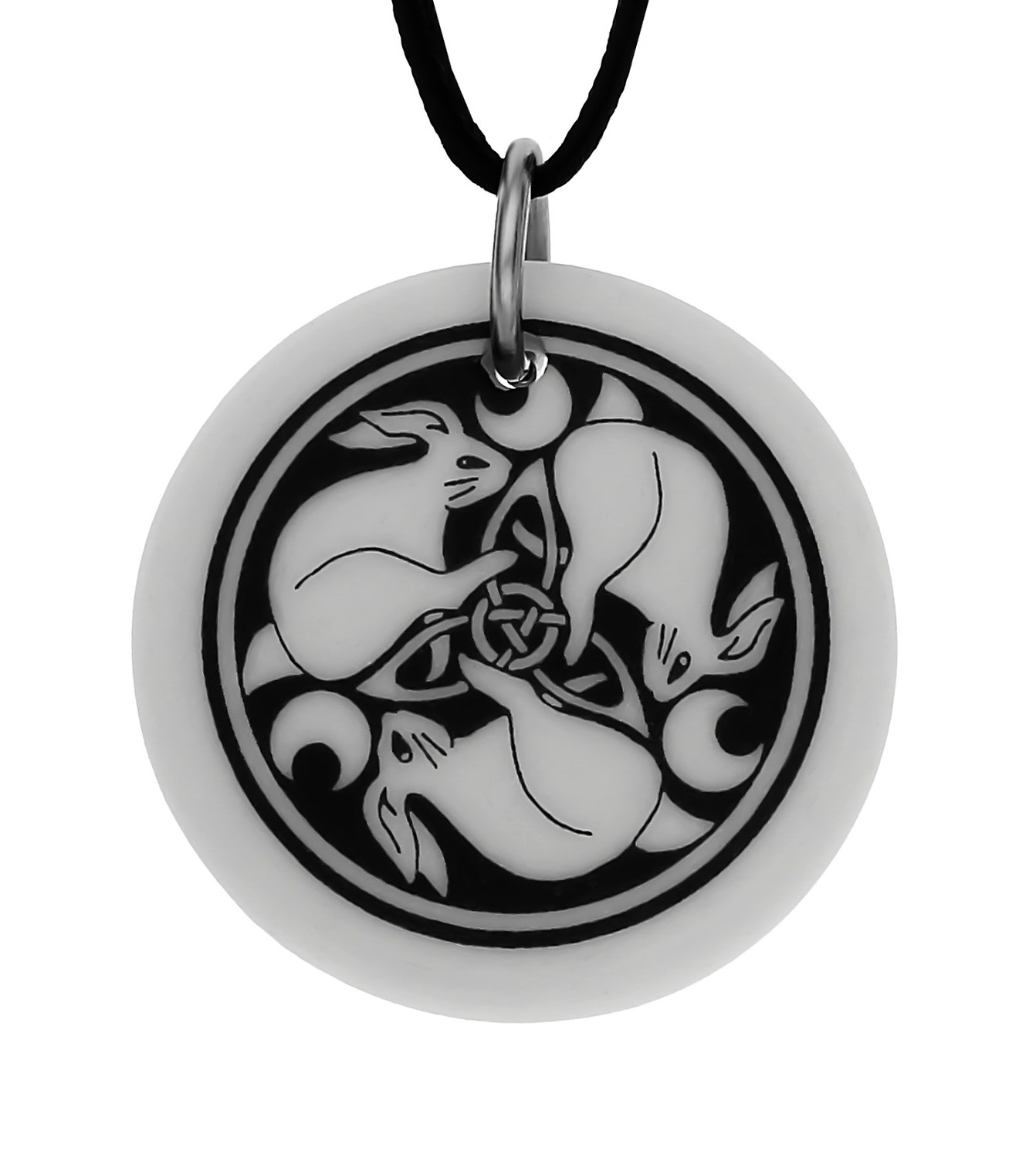 Easter Celtic Hare Round Handmade Porcelain Pendant