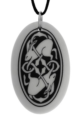 Easter Celtic Hare Oval Handmade Porcelain Pendant