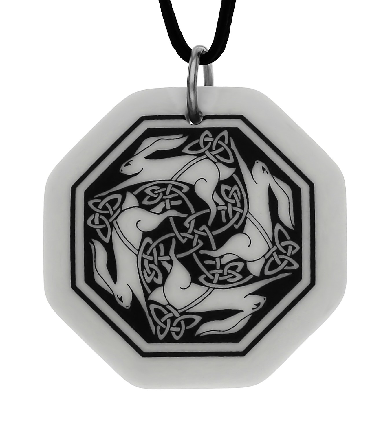 Easter Celtic Hare Octagon Handmade Porcelain Pendant