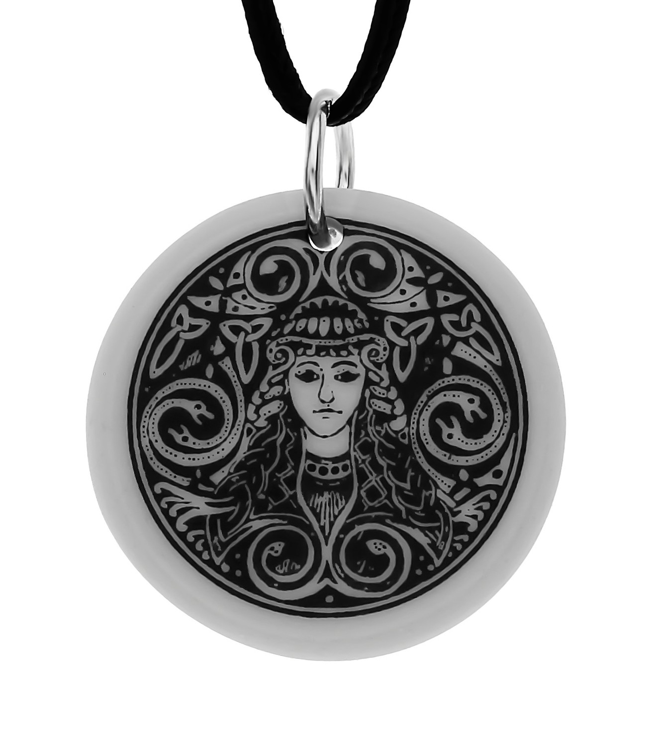 Celtic Brigantia Round Handmade Porcelain Pendant