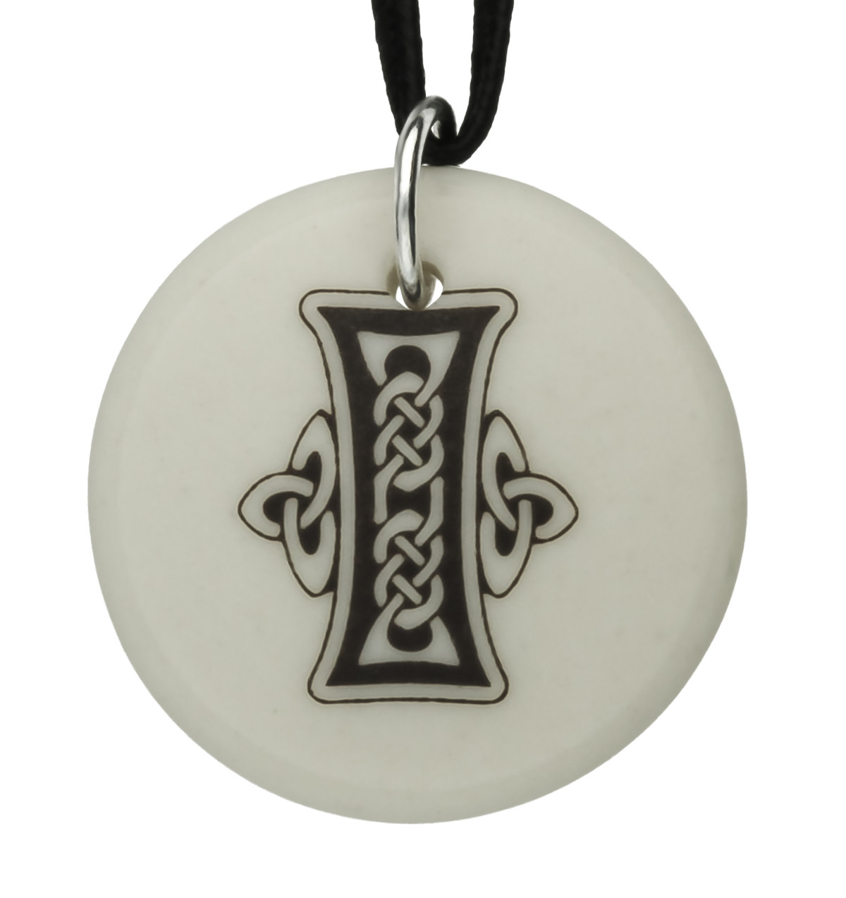 Celtic Initial Letter &#39;I&#39; Handmade Porcelain Pendant