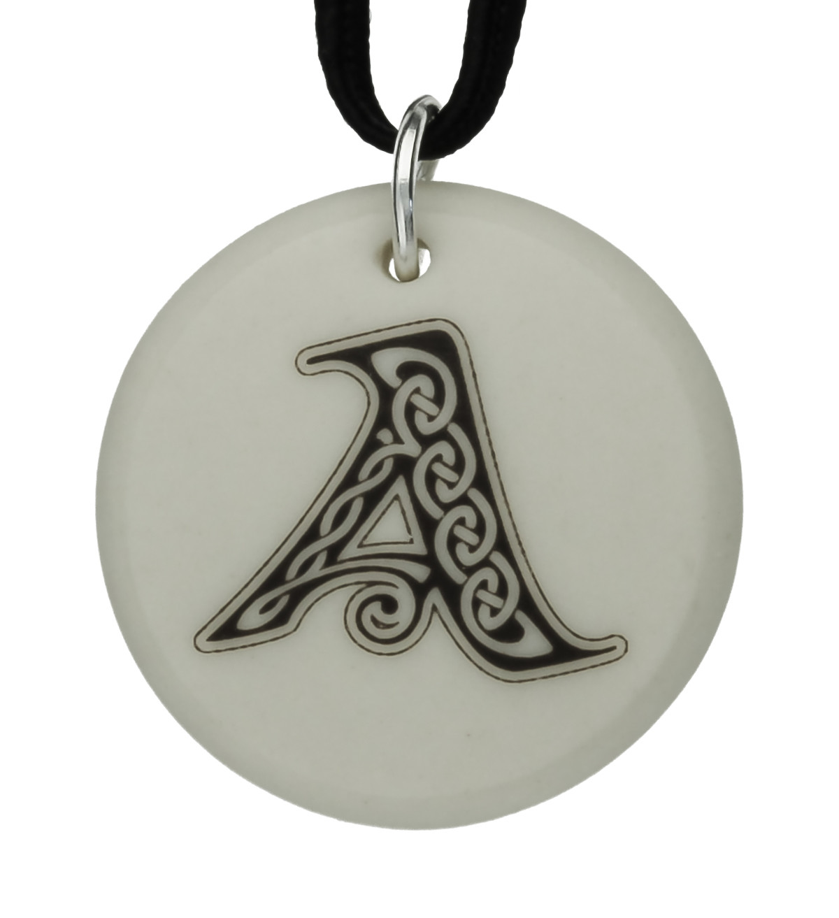Celtic Initial Letter &#39;A&#39; Handmade Porcelain Pendant