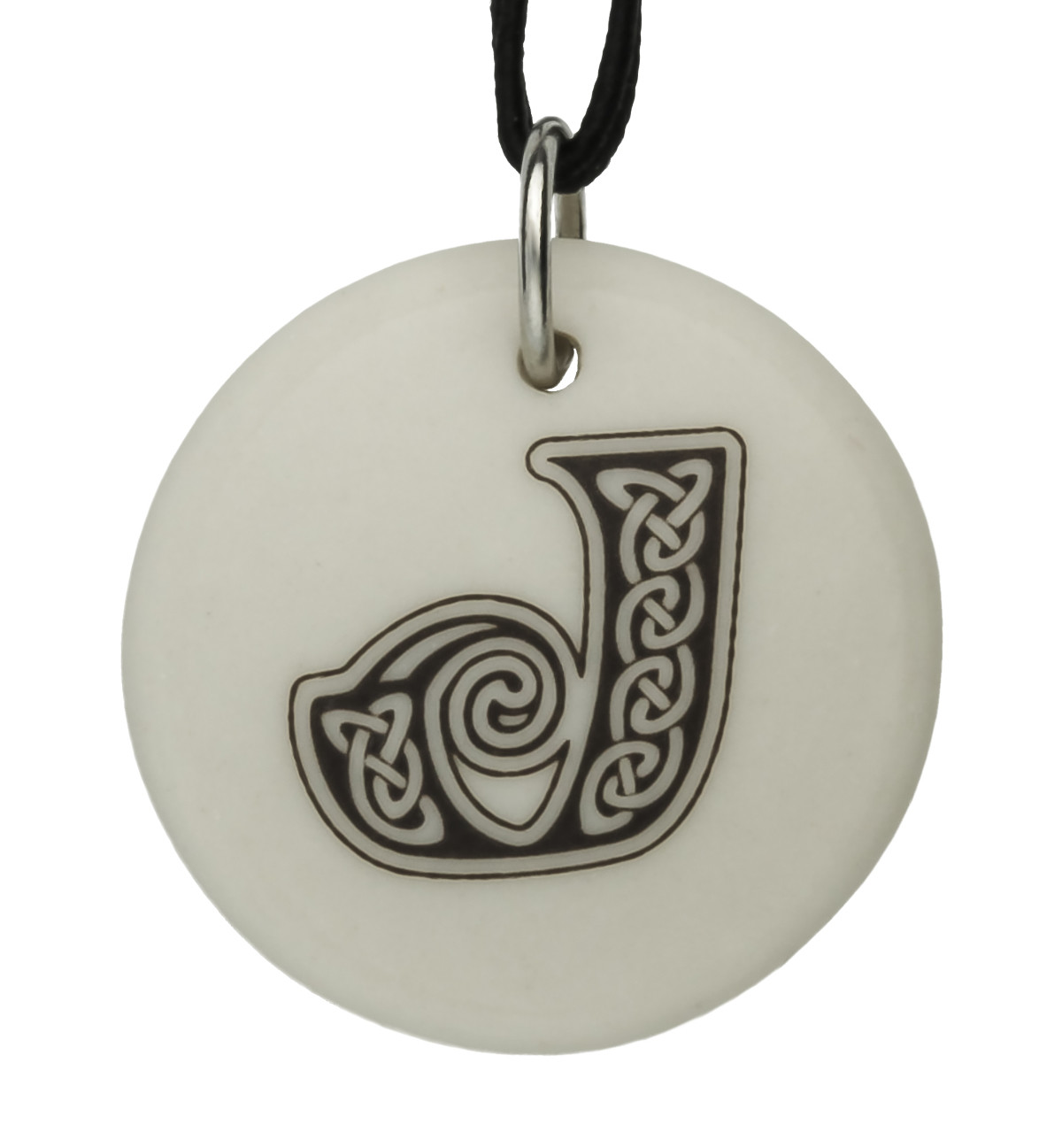 Celtic Initial Letter &#39;J&#39; Handmade Porcelain Pendant