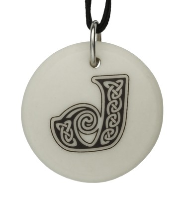 Celtic Initial Letter 'J' Handmade Porcelain Pendant