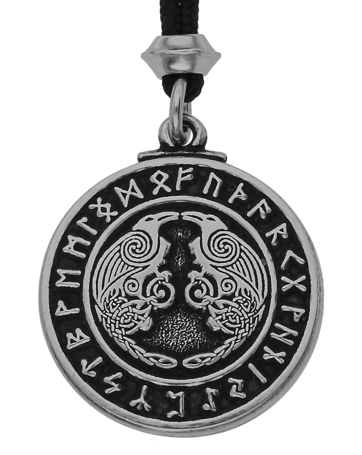 Viking God Odin's Raven Huginn Muninn Rune Handmade Pewter Pendant