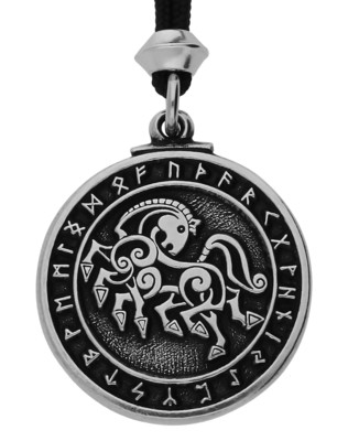 Viking Warrior Horse Sleipnir Rune Handmade Pewter Pendant