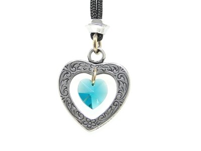 Celtic Heart March Aquamarine Crystal Birthstone Handmade Pewter Pendant