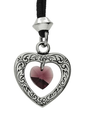 Celtic Heart Amethyst Crystal Birthstone Handmade Pewter Pendant