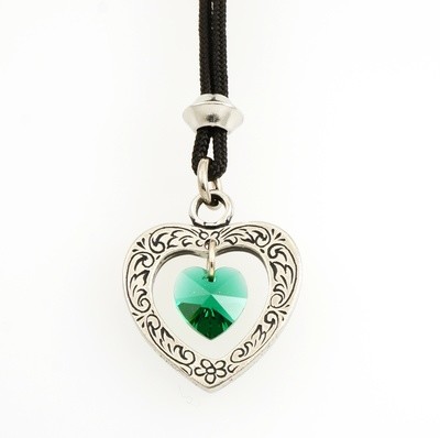 Celtic Heart Emerald Crystal Birthstone Handmade Pewter Pendant