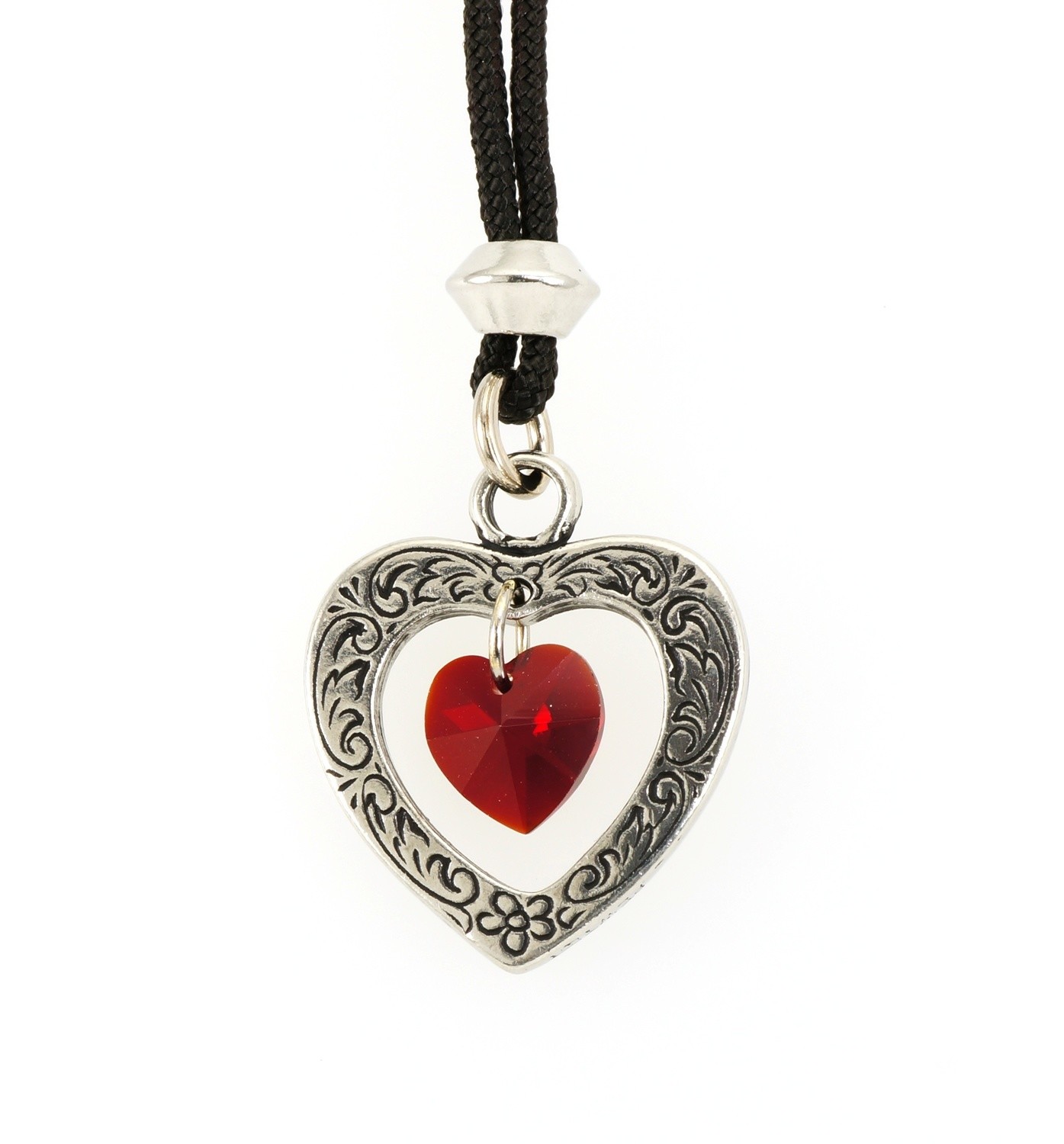 Celtic Heart Ruby Crystal Birthstone Handmade Pewter Pendant