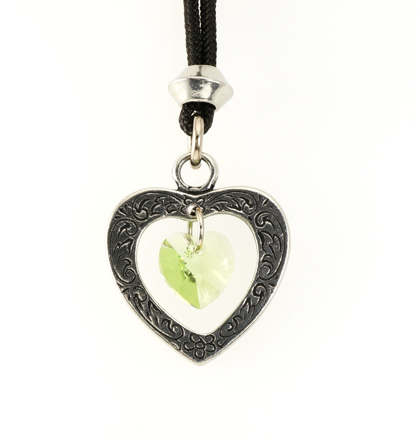 Celtic Heart Peridot Crystal Birthstone Handmade Pewter Pendant