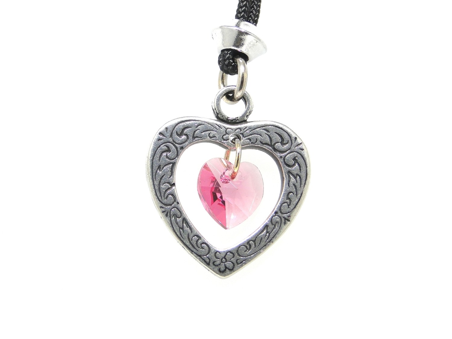 Celtic Heart Rose Quartz Crystal Birthstone Handmade Pewter Pendant
