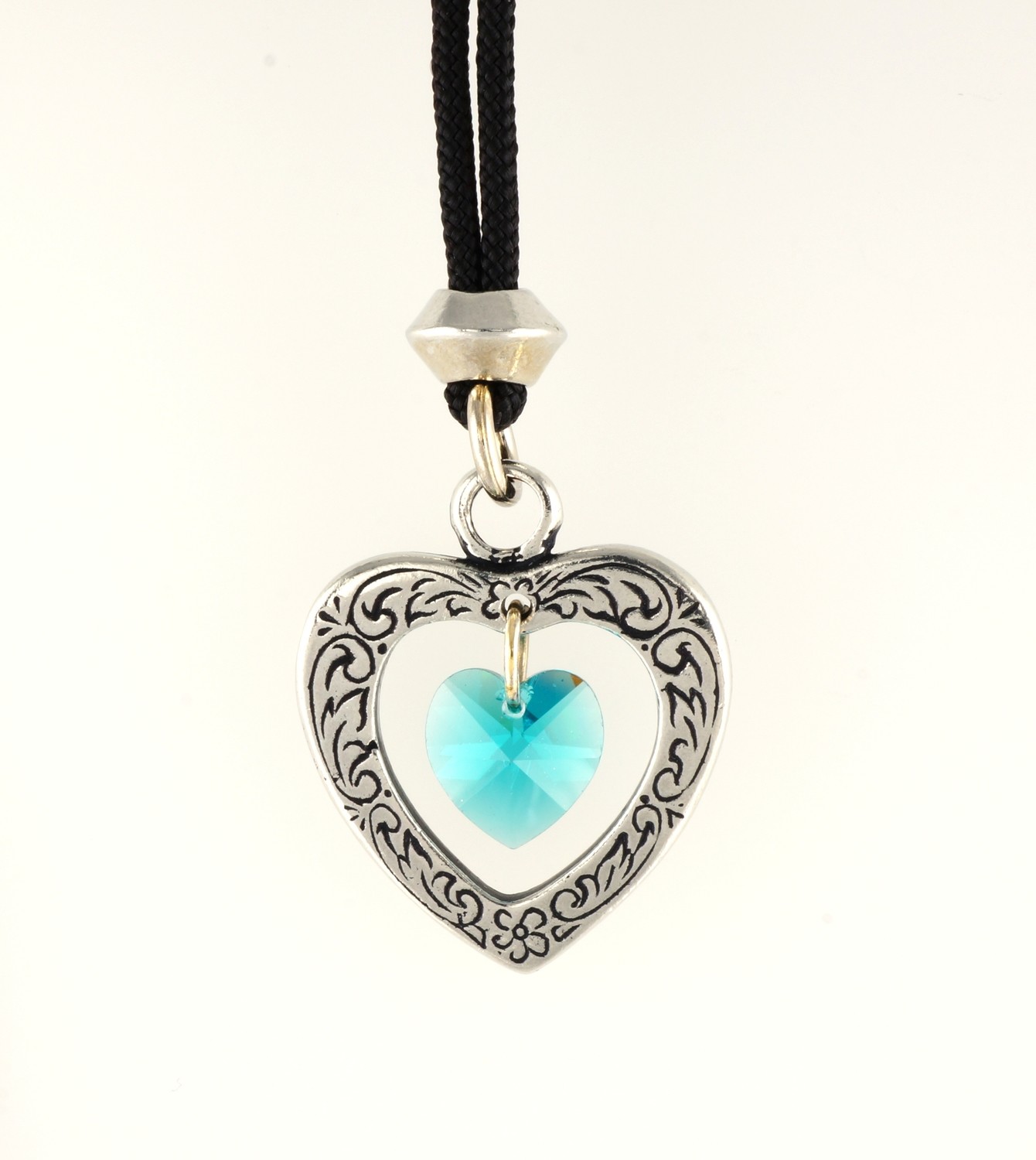 Celtic Heart Turquoise Crystal Birthstone Handmade Pewter Pendant