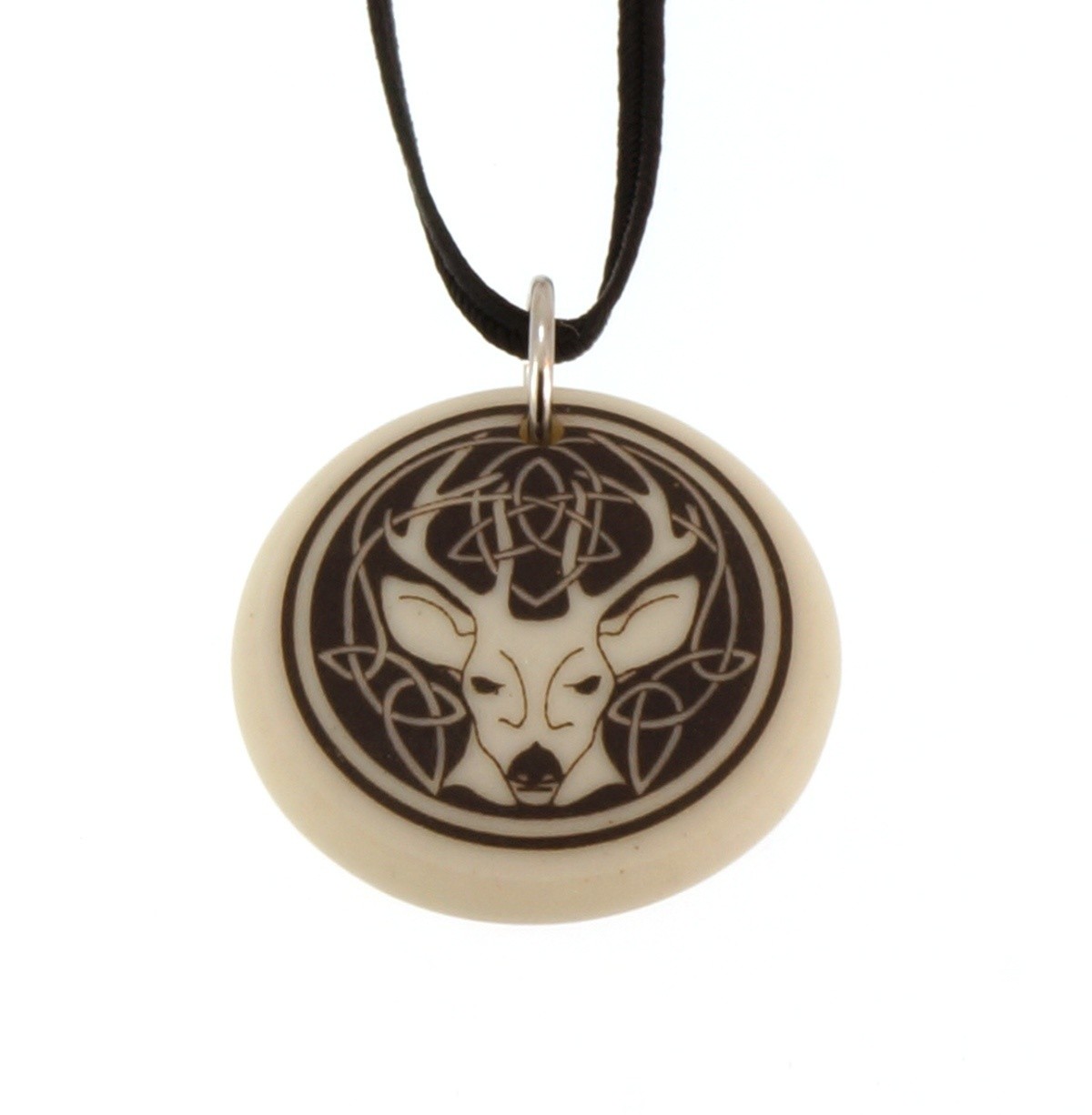 Celtic Stag Round Handmade Porcelain Pendant