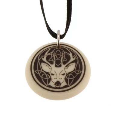 Celtic Stag Round Handmade Porcelain Pendant Celtic Stag Round Handmade Porcelain Pendant