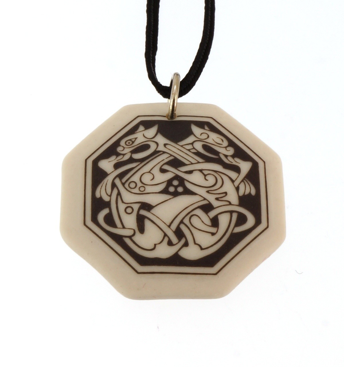 Celtic Cat Octagon Handmade Porcelain Pendant