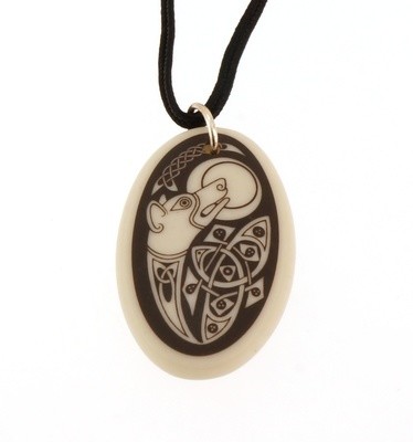 Celtic Hound Oval Handmade Porcelain Pendant Celtic Hound Oval Handmade Porcelain Pendant