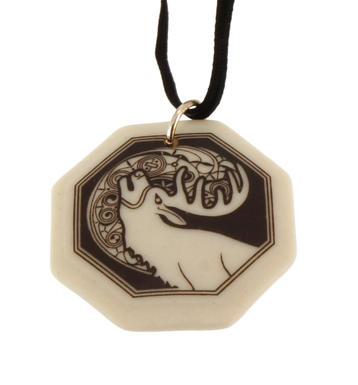 Celtic Stag Octagon Handmade Porcelain Pendant