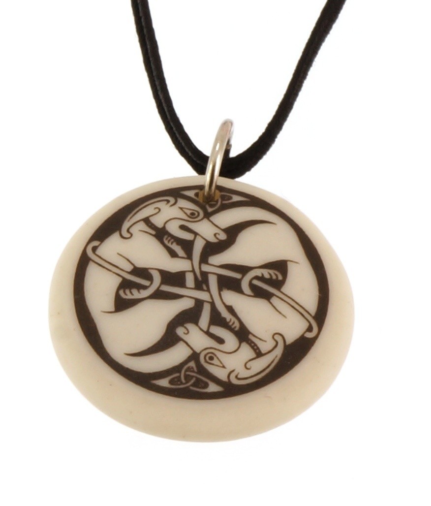 Celtic Hounds Round Handmade Porcelain Pendant