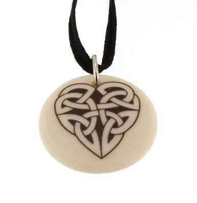 Celtic Heart Round Handmade Porcelain Pendant