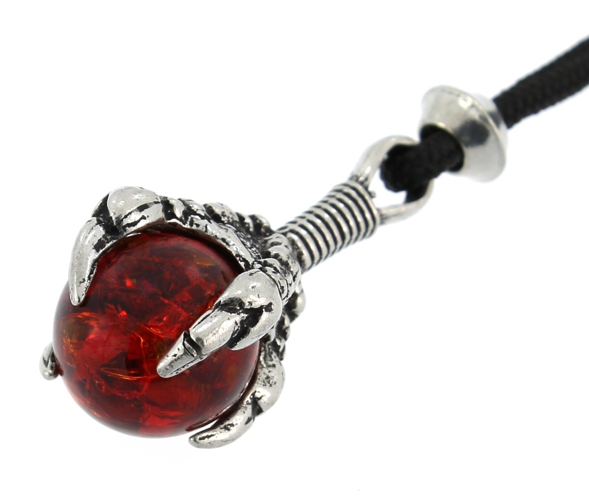 Dragon / Eagle Talons Claw Red Cracked Glass Handmade Pewter Pendant