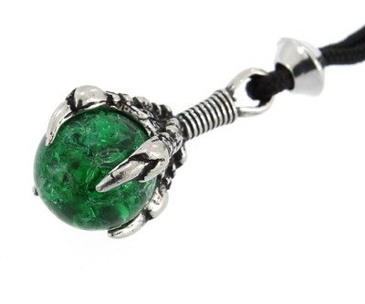Dragon / Eagle Talons Claw Green Cracked Glass Handmade Pewter Pendant
