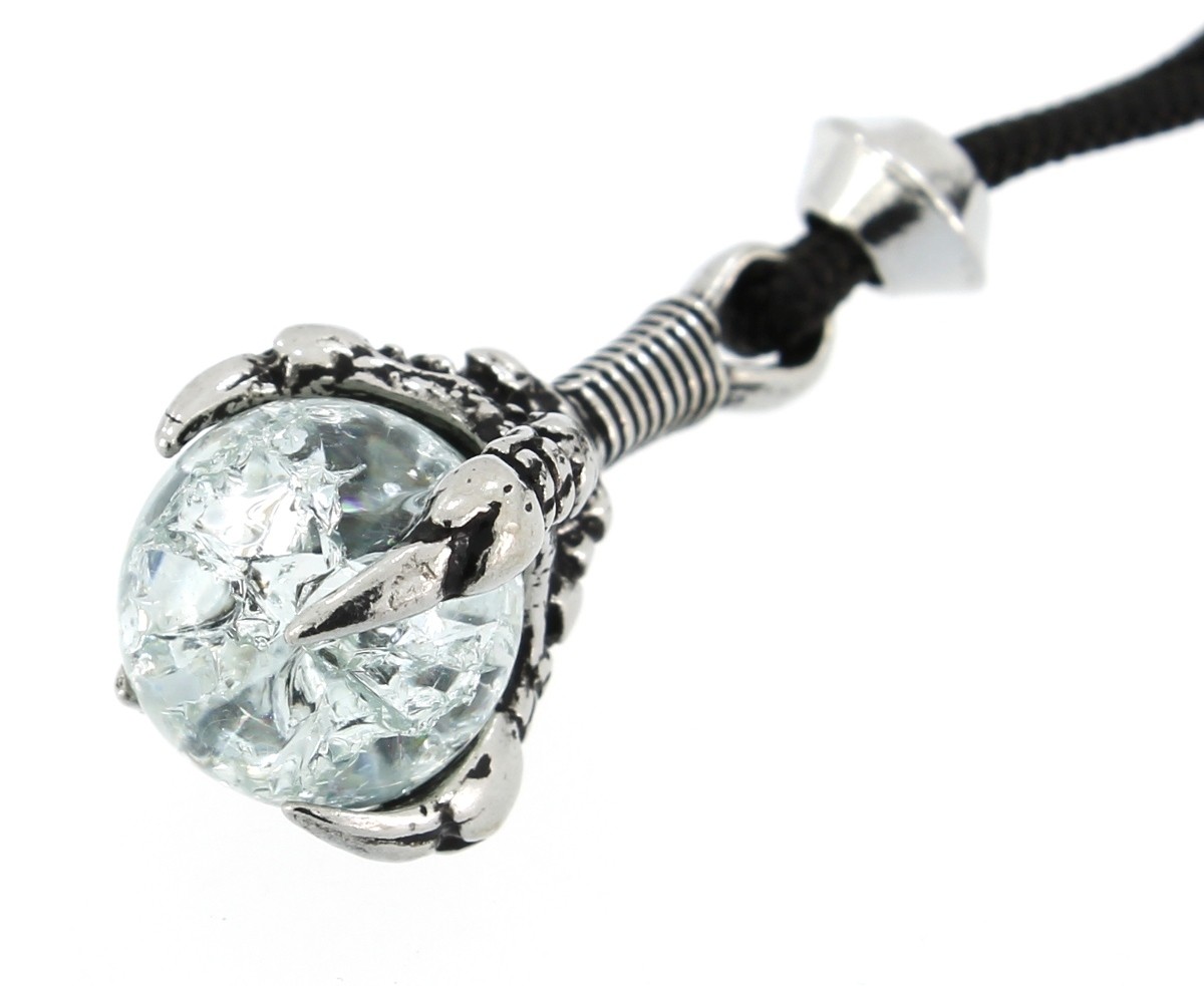 Dragon / Eagle Talons Claw Clear Cracked Glass Handmade Pewter Pendant