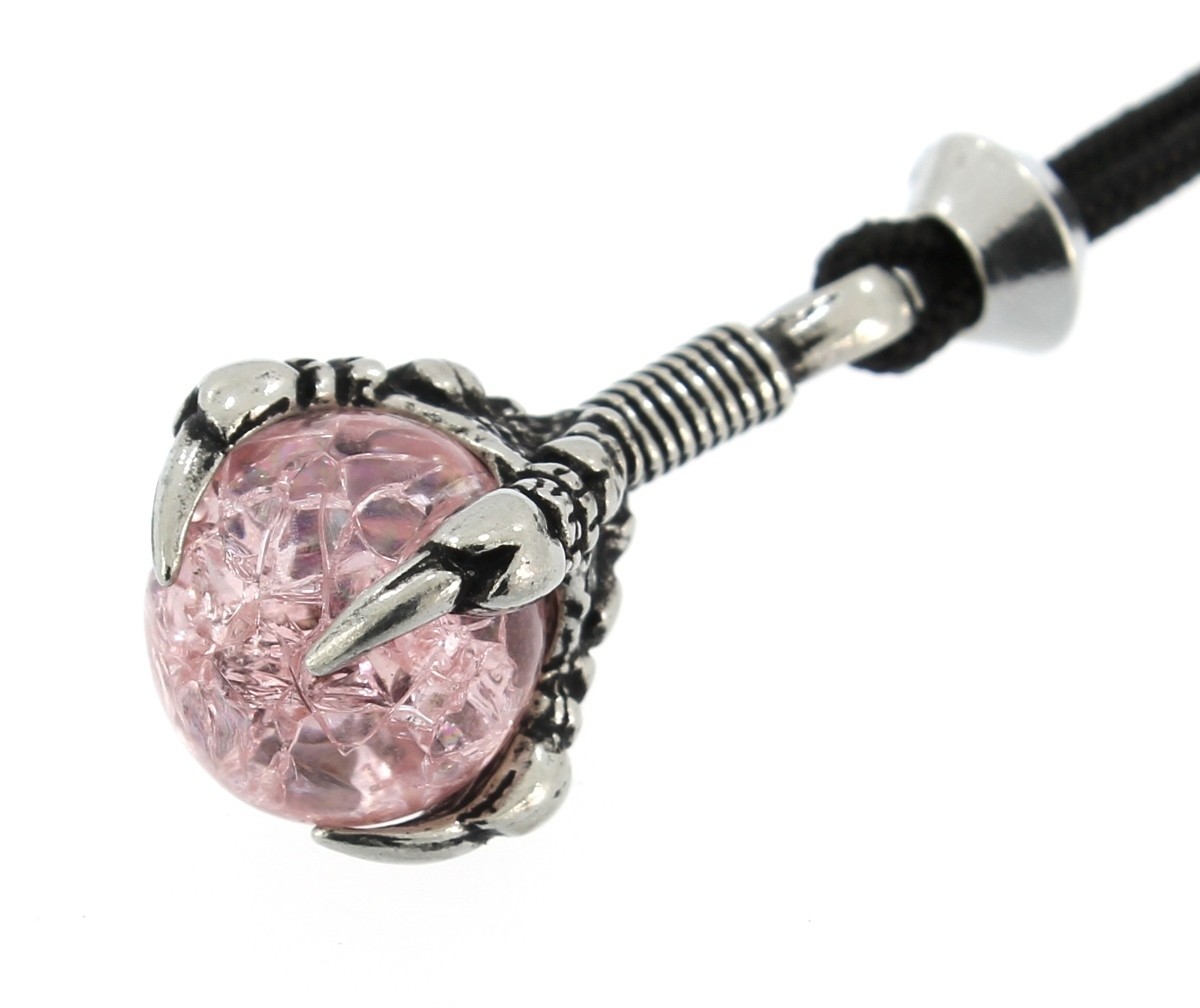 Dragon / Eagle Talons Claw Pink Cracked Glass Handmade Pewter Pendant