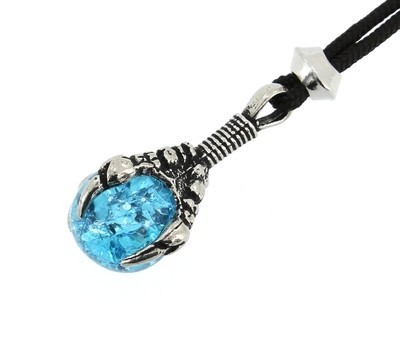 Dragon / Eagle Talons Claw Sky Blue Cracked Glass Handmade Pewter Pendant