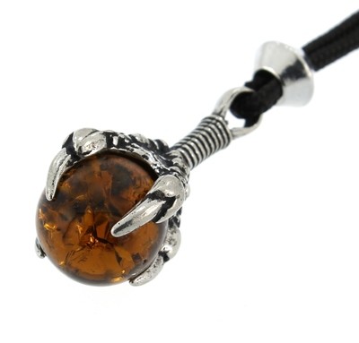 Dragon / Eagle Talons Claw Amber Cracked Glass Handmade Pewter Pendant