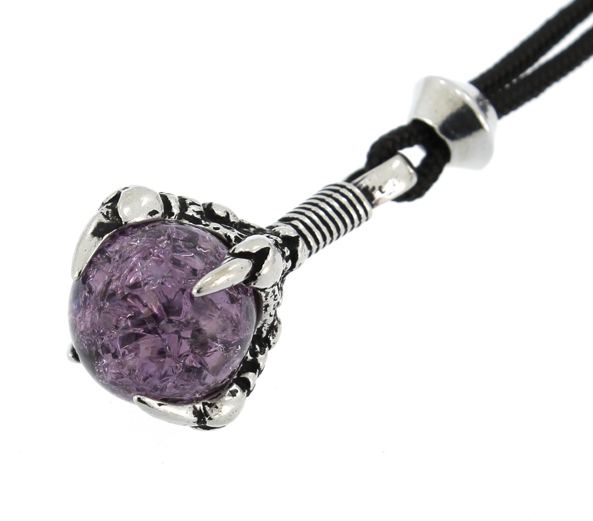 Dragon / Eagle Talons Claw Purple Cracked Glass Handmade Pewter Pendant