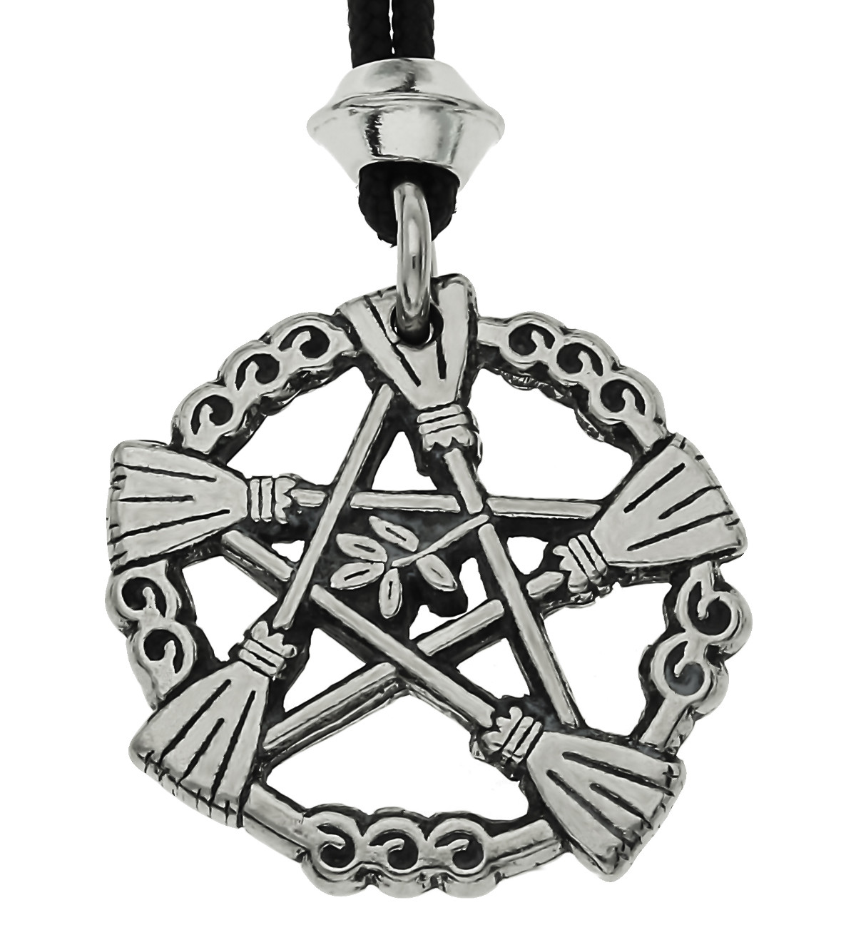 Broom Elder Leaf Pentacle Pentagram Handmade Pewter Pendant