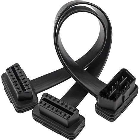 Câble d'extension plat répartiteur OBD-II à 16 broches de 0,3 m, adaptateur OBD2 mâle vers double femelle, câble répartiteur en Y OBDII pour traceur GPS Câble d'extension plat répartiteur OBD-II à 16 broches de 0,3 m, adaptateur OBD2 mâle vers double femelle, câble répartiteur en Y OBDII pour traceur GPS