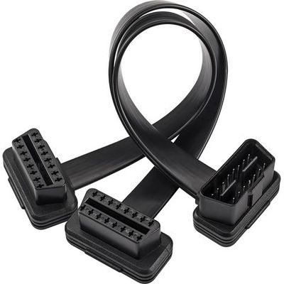 Câble d'extension plat répartiteur OBD-II à 16 broches de 0,3 m, adaptateur OBD2 mâle vers double femelle, câble répartiteur en Y OBDII pour traceur GPS Câble d'extension plat répartiteur OBD-II à 16 broches de 0,3 m, adaptateur OBD2 mâle vers double femelle, câble répartiteur en Y OBDII pour traceur GPS
