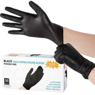 Large Black Nitrile / Vinyl Blend Gloves Boxes of 100