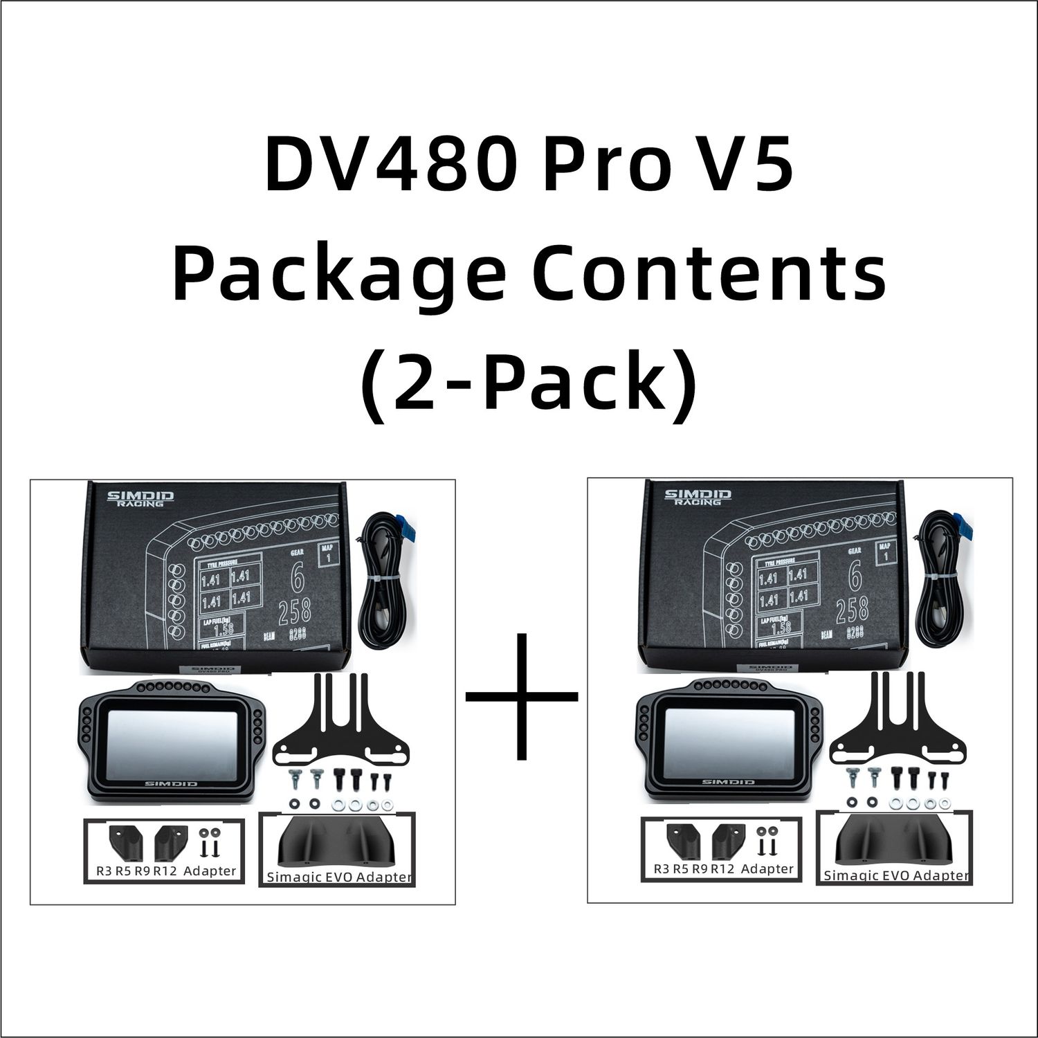 SIMDID DV480 Pro V5 【2-Pack】SimRacing Dashboard-DDU-Display-Compatible with SIMAGIC, MOZA, FANATEC, and SIMUCUBE bases
