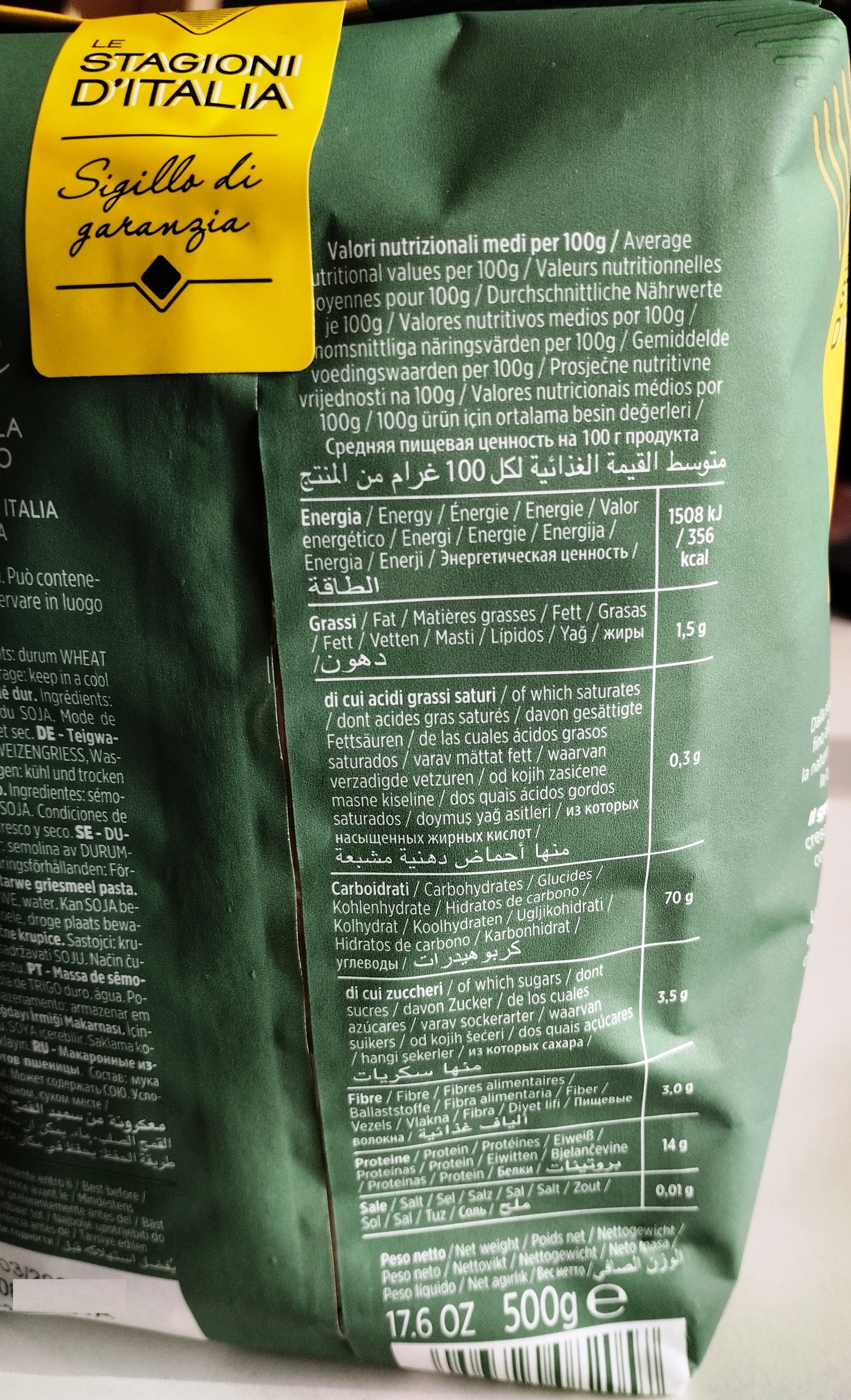 PASTA LE STAGONI D’ITALIA di grano duro 100% italiano, trafilata al bronzo - Kg. 0,5