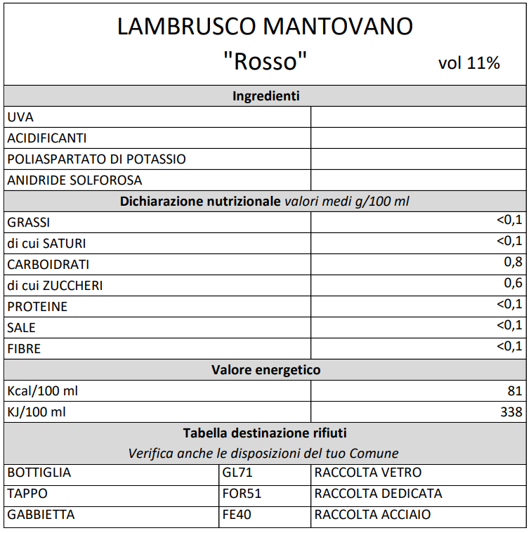 Lambrusco Mantovano DOP Rosso da 0,75l