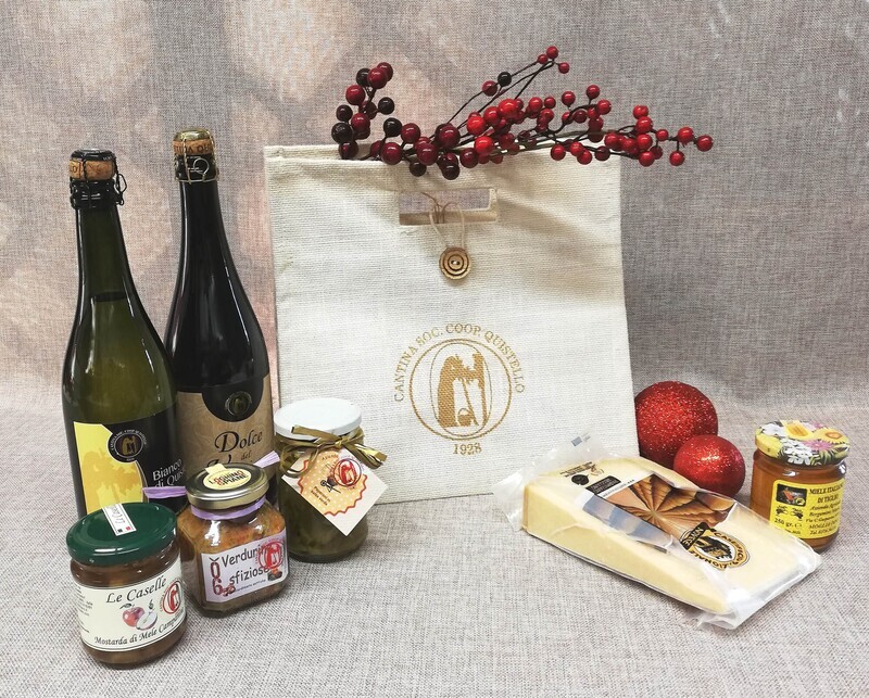 Cesto Tipico in Borsa di Juta con Vini di Quistello, Parmigiano 24 mesi, Miele e Specialità Gourmet - B06