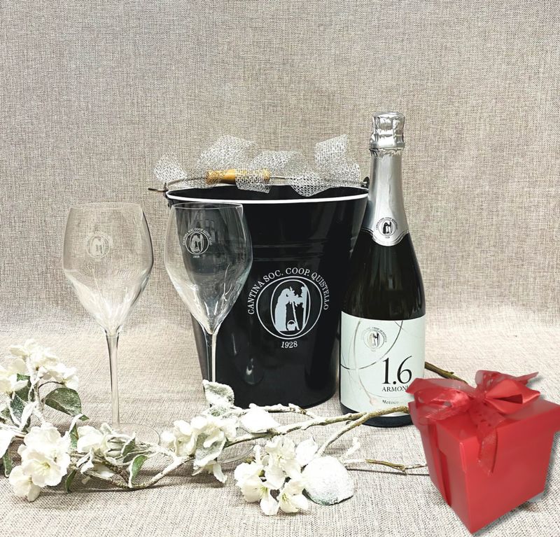 Freschezza con stile: 1.6 Armonia e portaghiaccio elegante in plexiglass nero e 2 calici con logo cantina - LA02