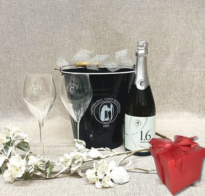 Freshness with Style: 1.6 Armonia, Elegant Black Plexiglass Ice Bucket, and 2 Branded Wine Glasses – LA02 Freshness with Style: 1.6 Armonia, Elegant Black Plexiglass Ice Bucket, and 2 Branded Wine Glasses – LA02