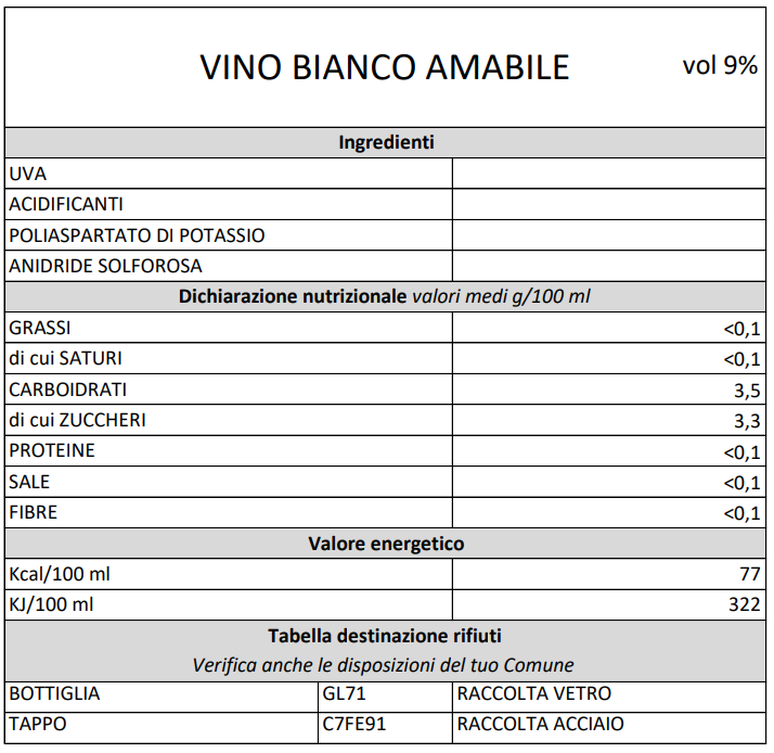 FOLLIA AMABILE BIANCO DA 0,75L