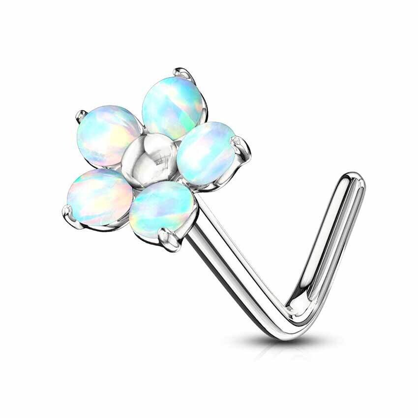 Nasenstecker gebogen mit Opal Blume weiss