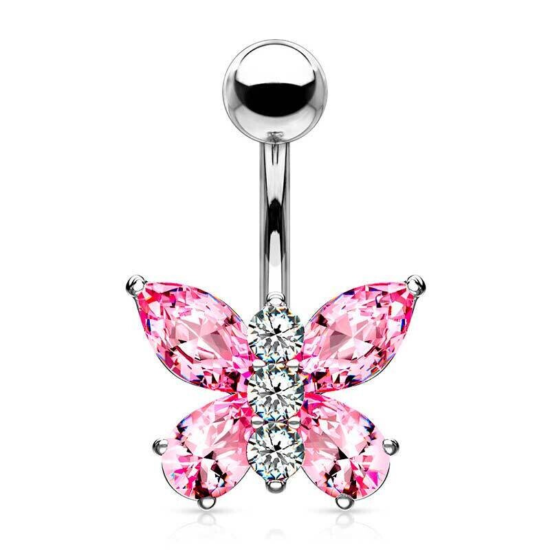 Bauchnabelpiercing Kristall-Schmetterling pink
