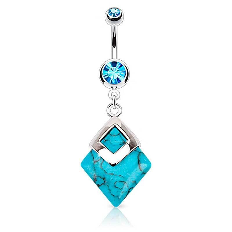 Bauchnabelpiercing mit Anhänger türkis Stein